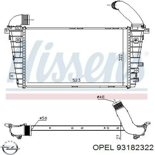 93182322 Opel radiador de aire de admisión