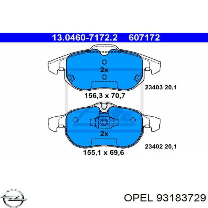 93183729 Opel pastillas de freno delanteras