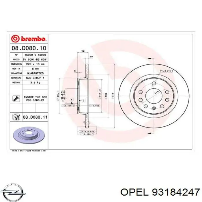 Disco de freno trasero Opel 93184247 precio, desde 40,57 EUR