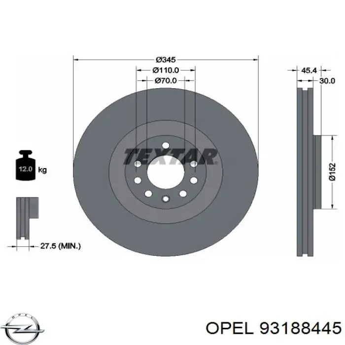 93188445 Opel disco de freno delantero
