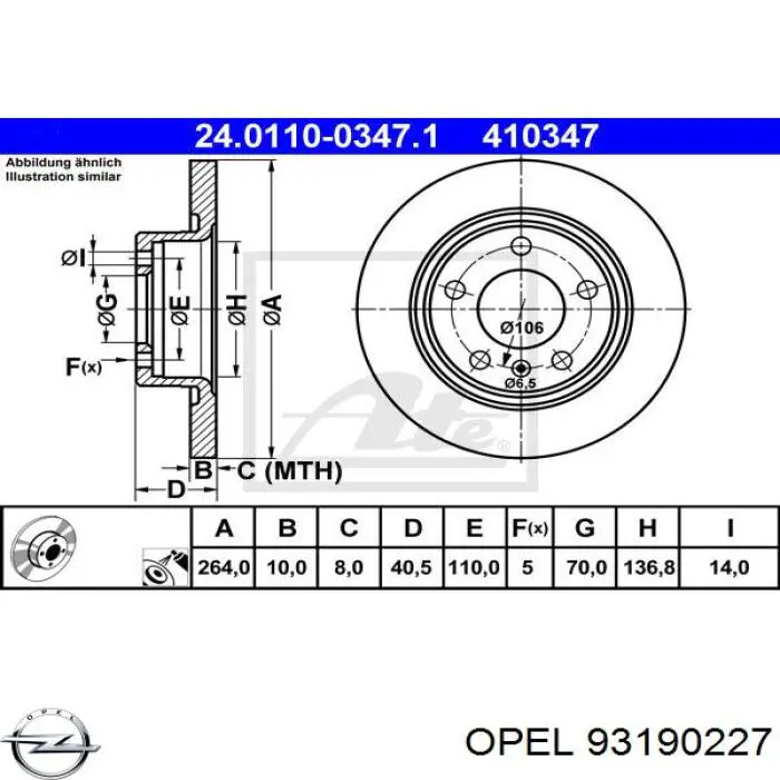 93190227 Opel disco de freno trasero