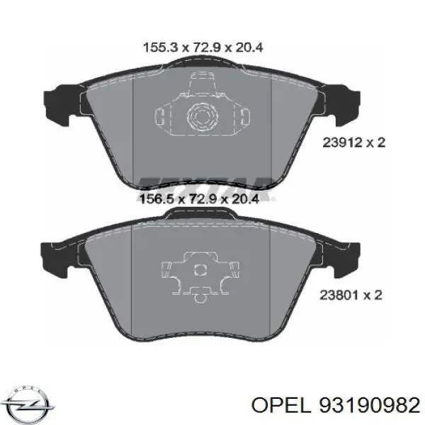 93190982 Opel pastillas de freno delanteras