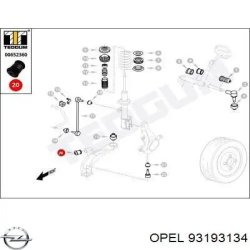 93193134 Opel silentblock de suspensión delantero inferior