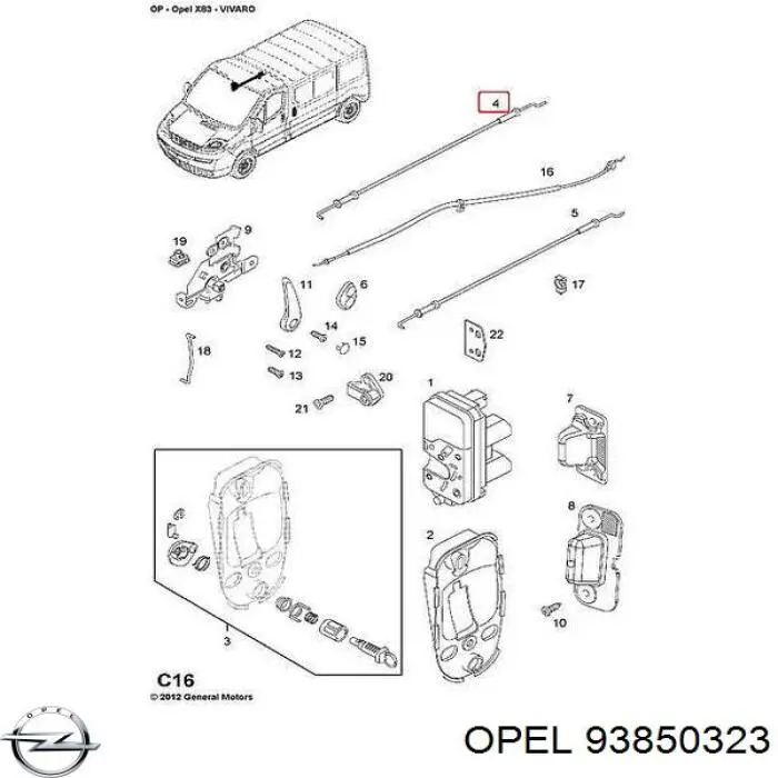 Comprar 93850323 General Motors Cable de apertura de puerta lateral corrediza