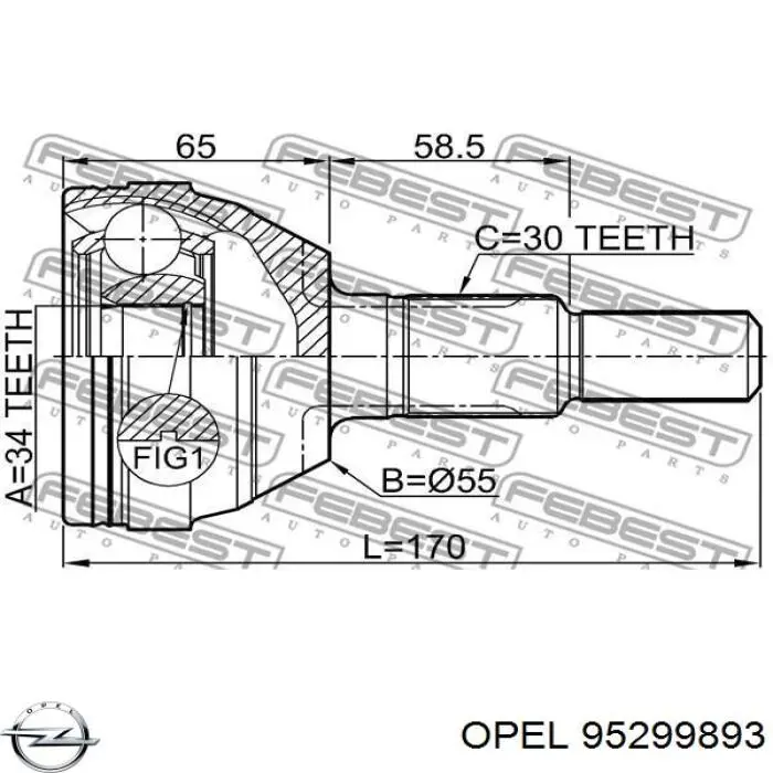 95299893 Opel árbol de transmisión delantero derecho