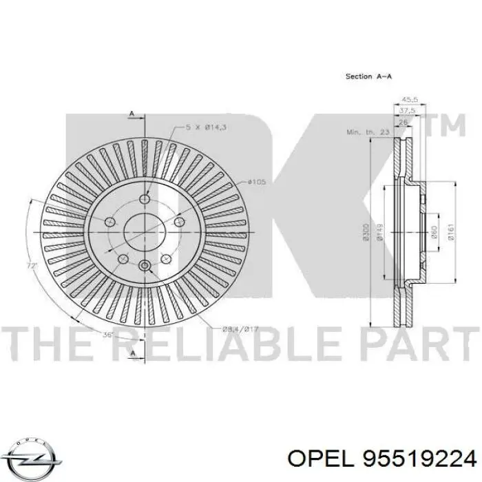 95519224 Opel disco de freno delantero