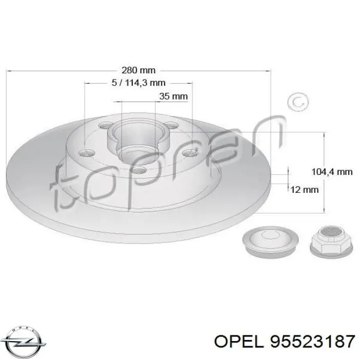 Disco de freno trasero 95523187 Opel