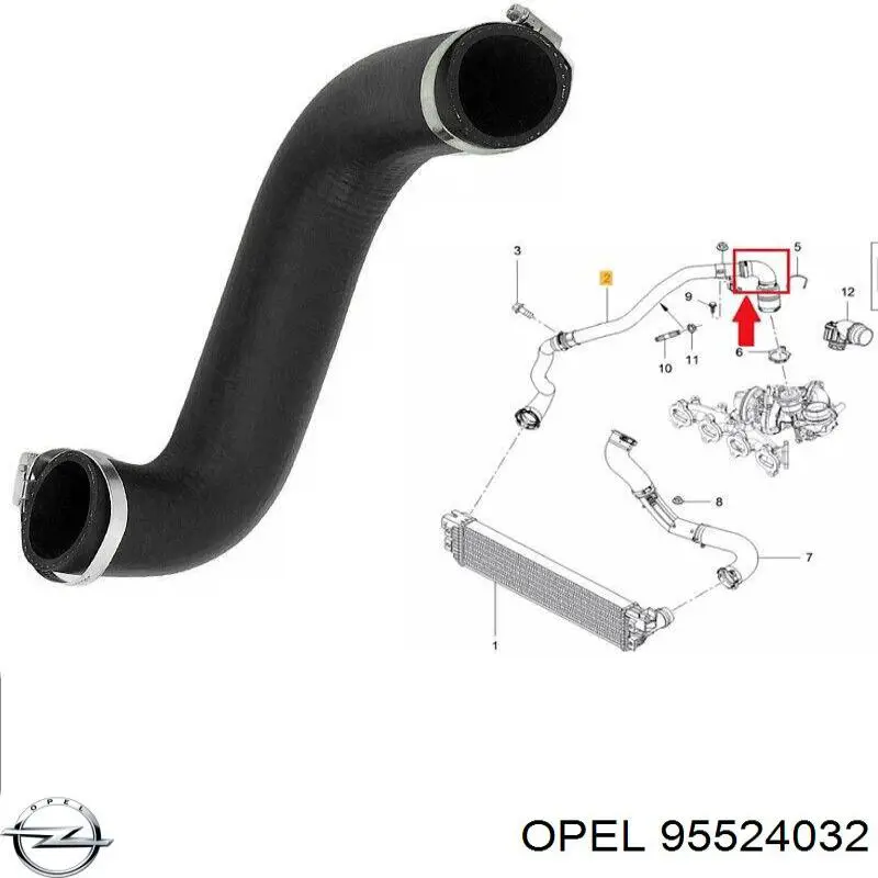 95524032 Opel tubo flexible de aire de sobrealimentación inferior derecho