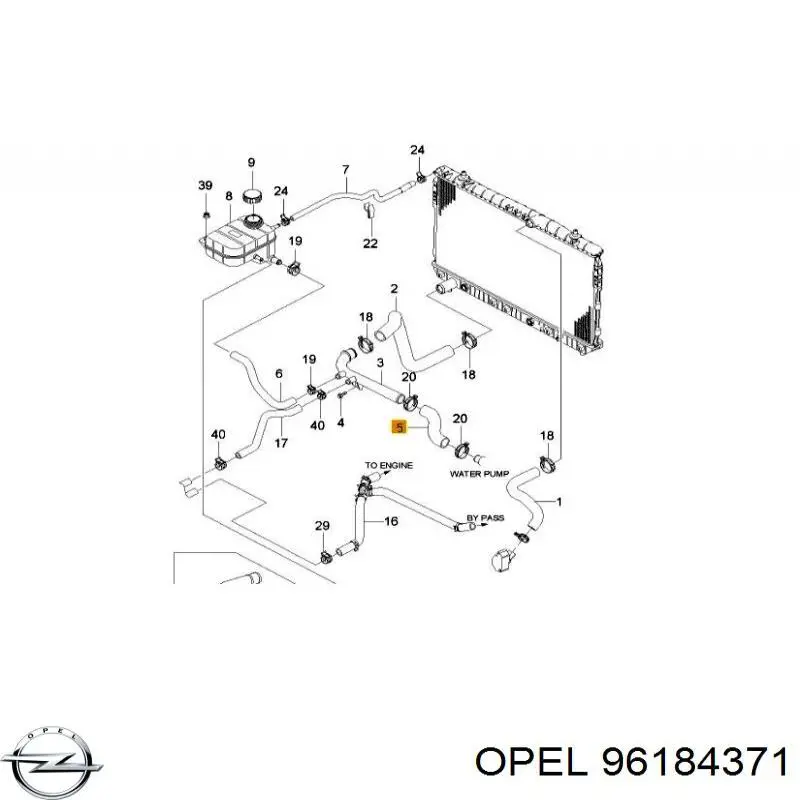 96184371 Opel conducto refrigerante, bomba de agua, de recepción