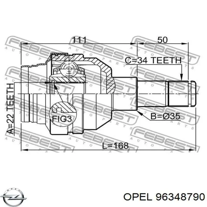 96348790 Opel árbol de transmisión delantero izquierdo