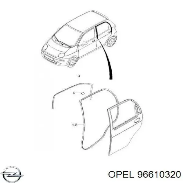 96610320 Opel junta de puerta trasera derecha (en puerta)