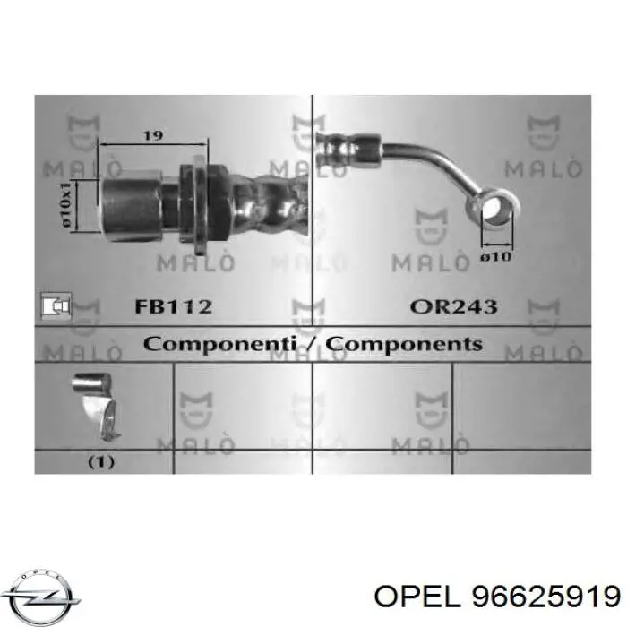 96625919 Opel latiguillo de freno trasero izquierdo