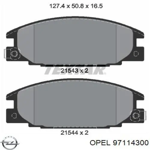 97114300 Opel pastillas de freno delanteras