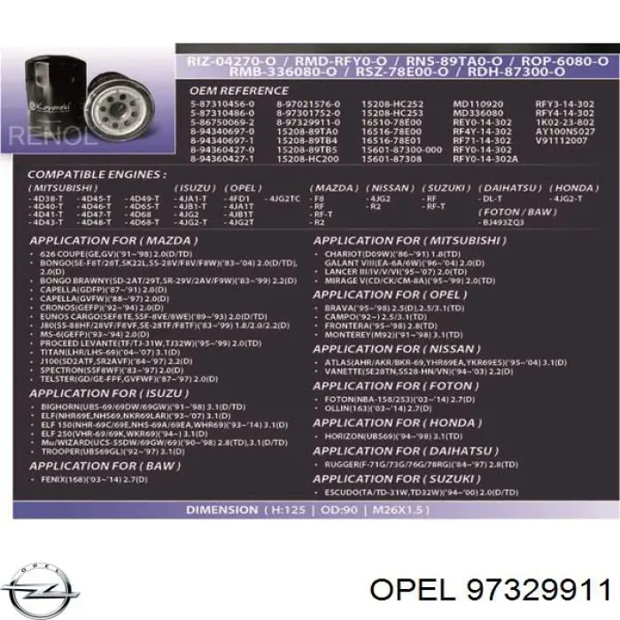 97329911 Opel filtro de aceite