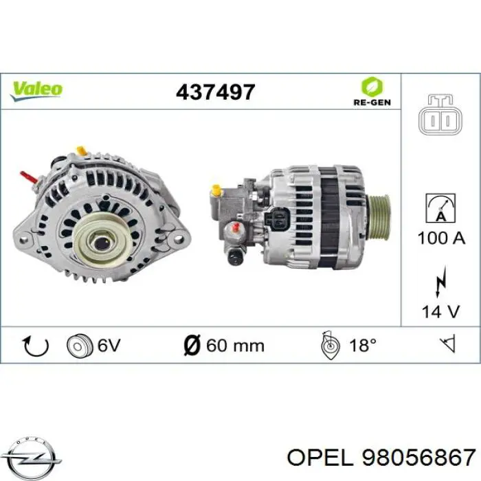 98056867 Opel Alternador de coche