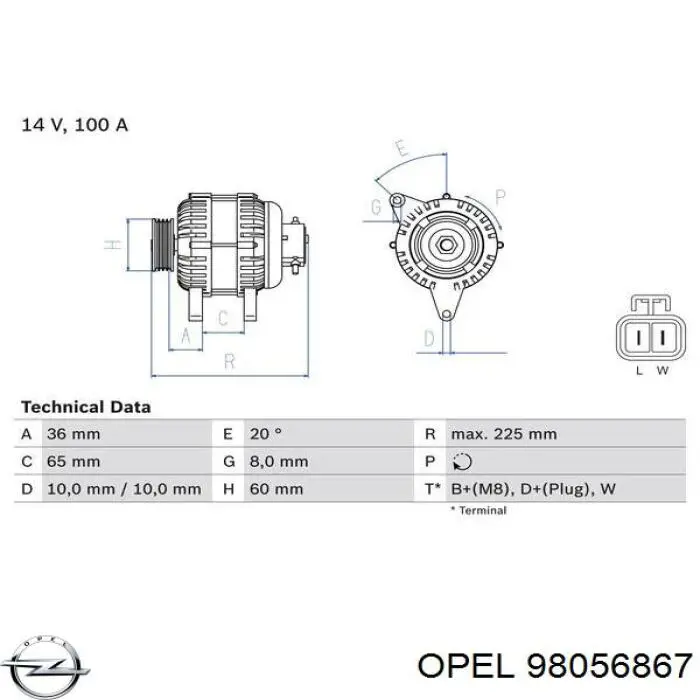 Alternador del motor Opel 98056867 precio, desde 124,46 EUR