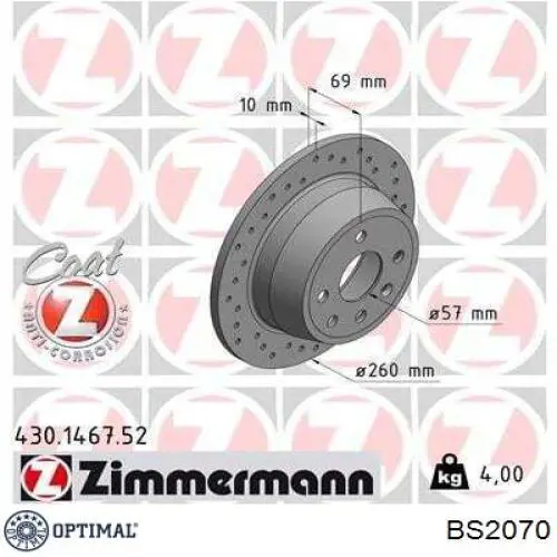 BS-2070 Optimal disco de freno trasero