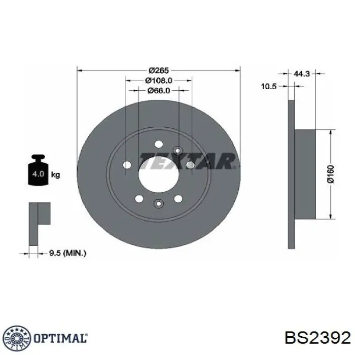 BS-2392 Optimal disco de freno trasero