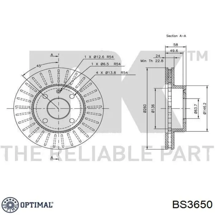 bs3650 Optimal freno de disco delantero