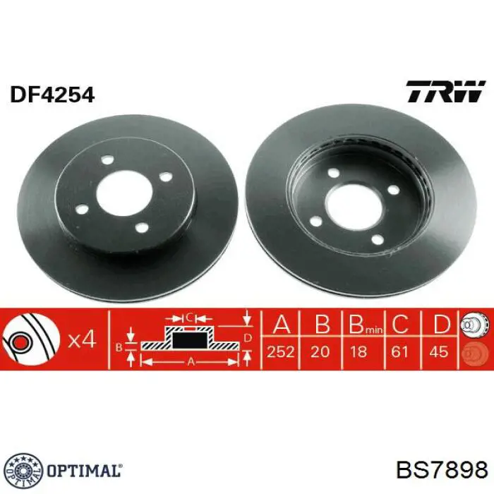 bs-7898 Optimal freno de disco delantero