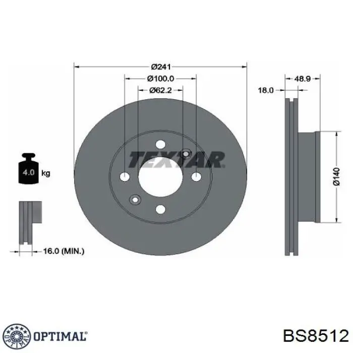 BS8512 Optimal freno de disco delantero