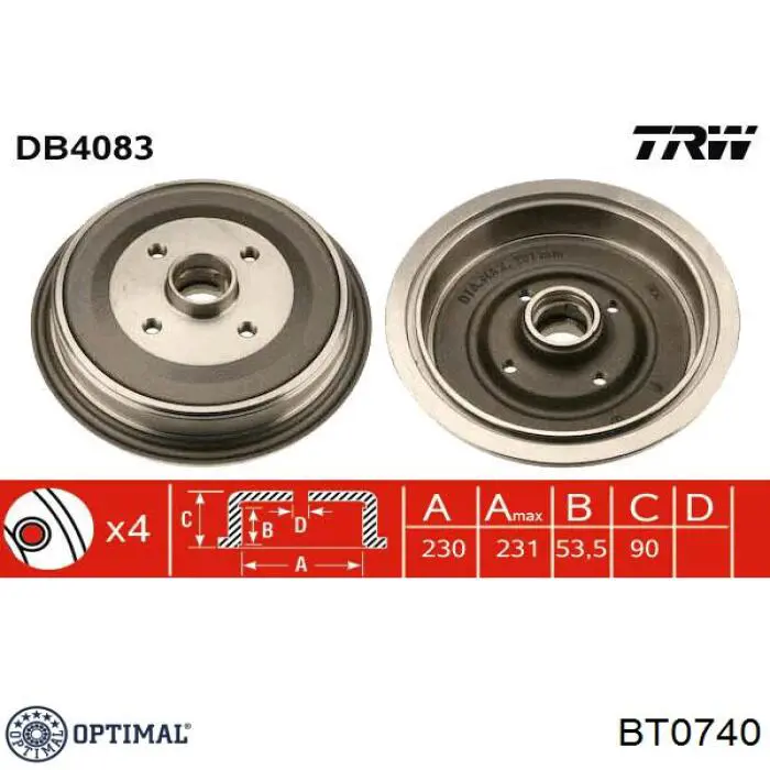 BT0740 Optimal freno de tambor trasero