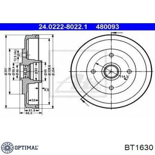 Tambor de freno trasero BT1630 Optimal