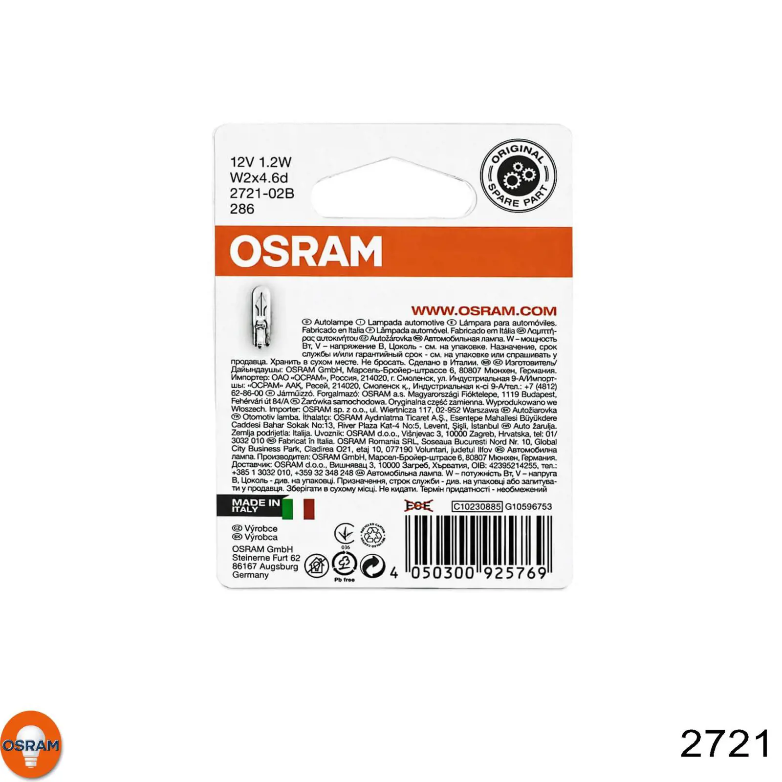 Lámpara del tablero de instrumentos 2721 Osram