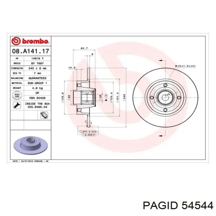 Disco de freno trasero Alfa Romeo 33 905