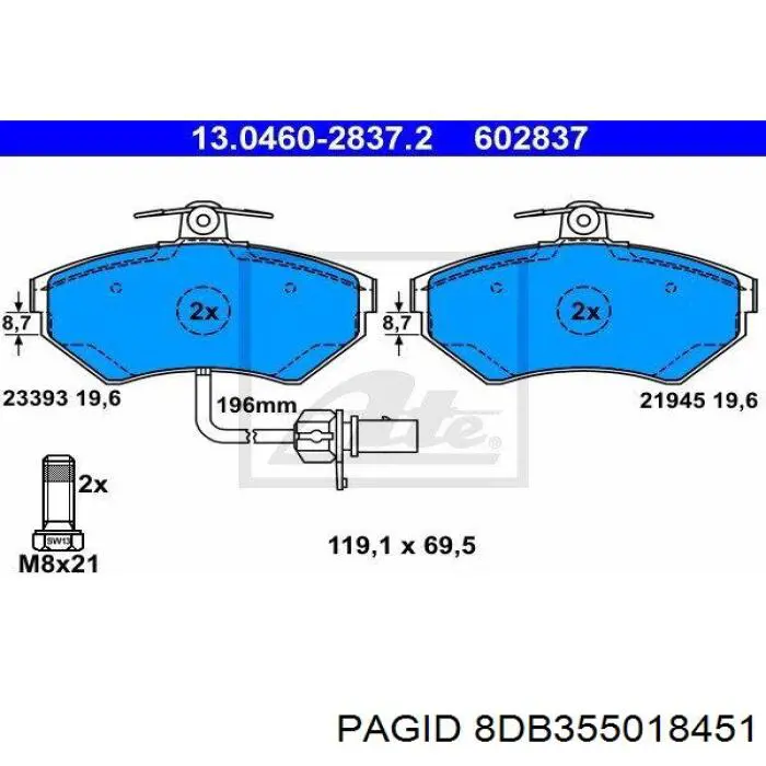 8DB355018451 HELLA-PAGID pastillas de freno delanteras