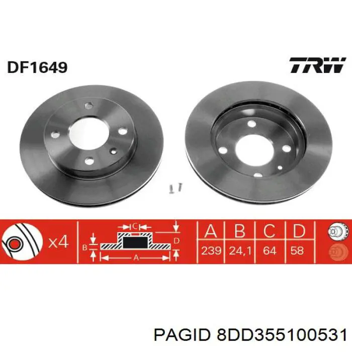 Freno de disco delantero Ford Escort 4 GAF, AWF, ABFT