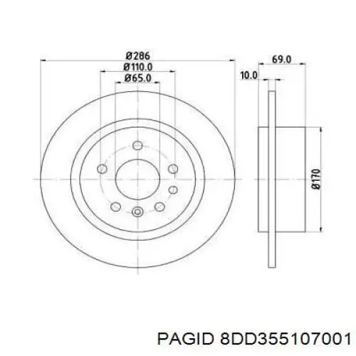 8DD355107001 HELLA-PAGID disco de freno trasero