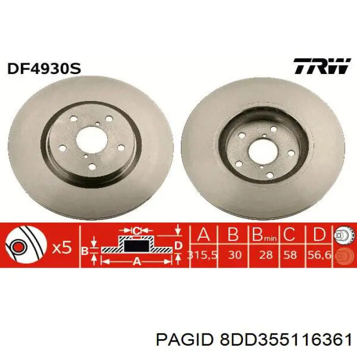 8DD355116361 HELLA-PAGID freno de disco delantero