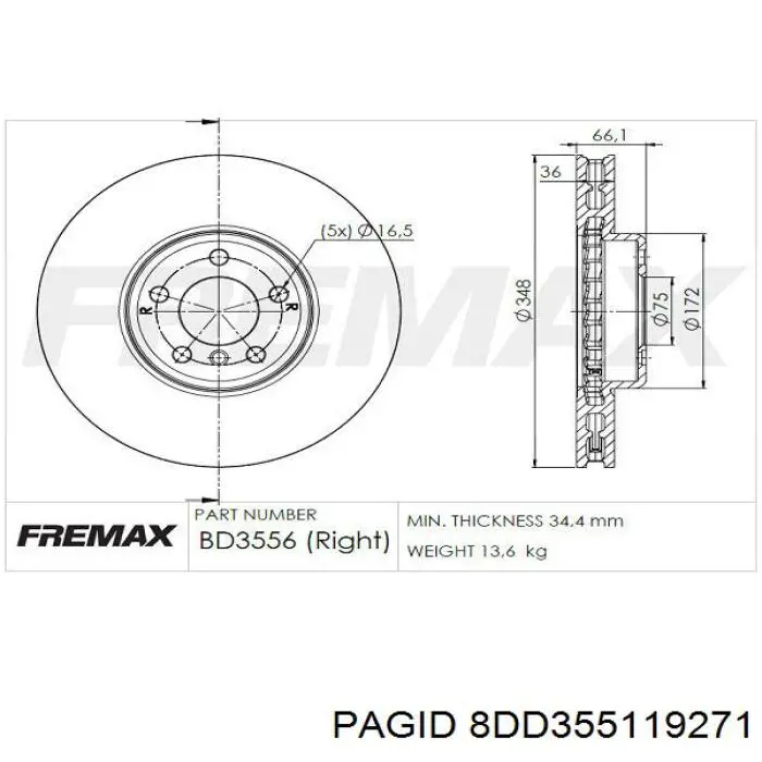 8DD355119271 HELLA-PAGID freno de disco delantero