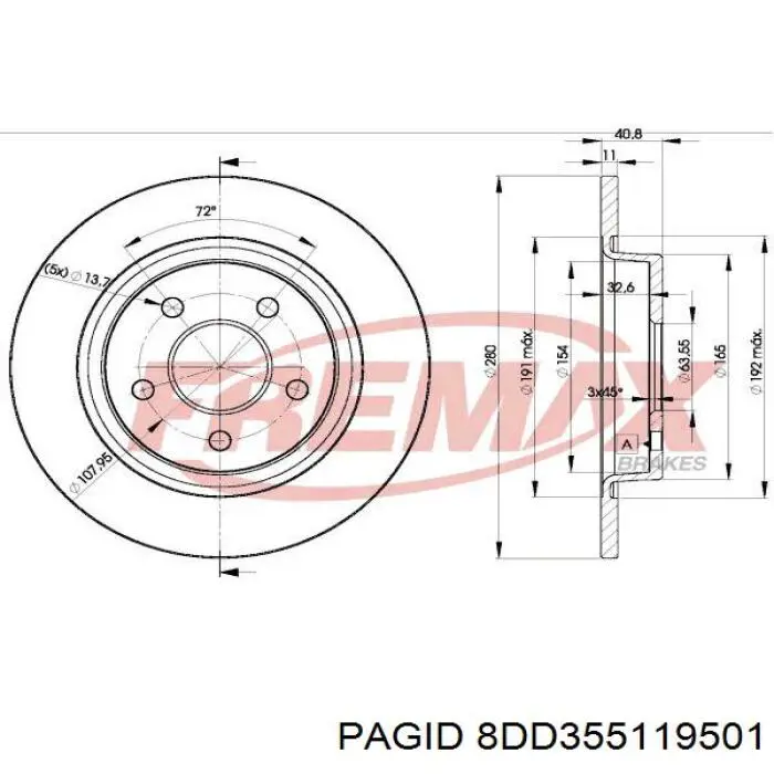 Disco de freno trasero Volvo V40 525, 526
