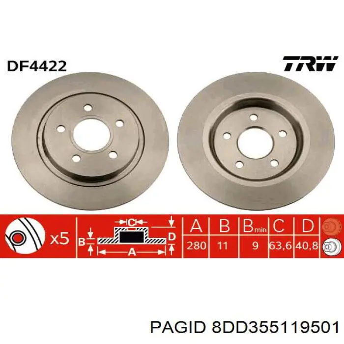 Disco de freno trasero Volvo V40 525, 526