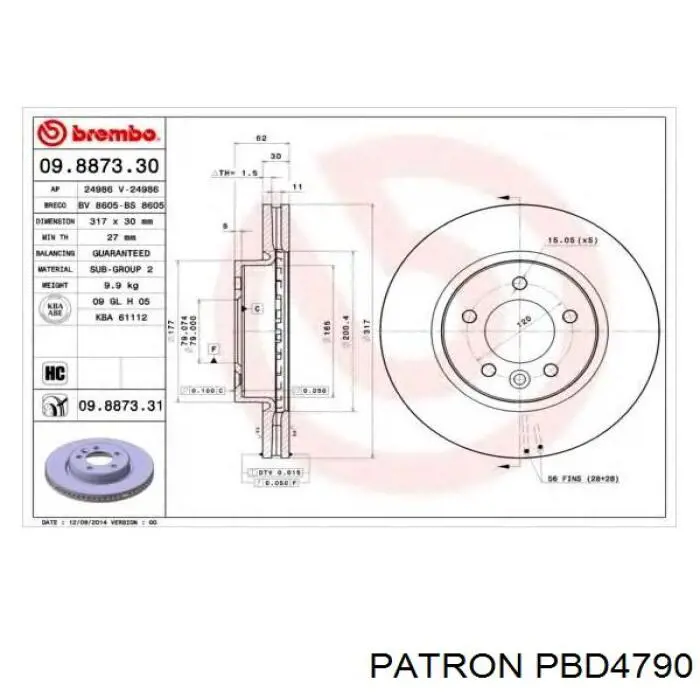 PBD4790 Patron freno de disco delantero