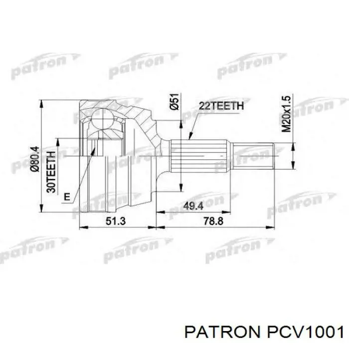 PCV1001 Patron árbol de transmisión delantero izquierdo