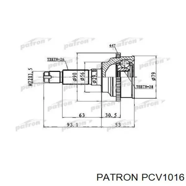 PCV1016 Patron árbol de transmisión delantero izquierdo