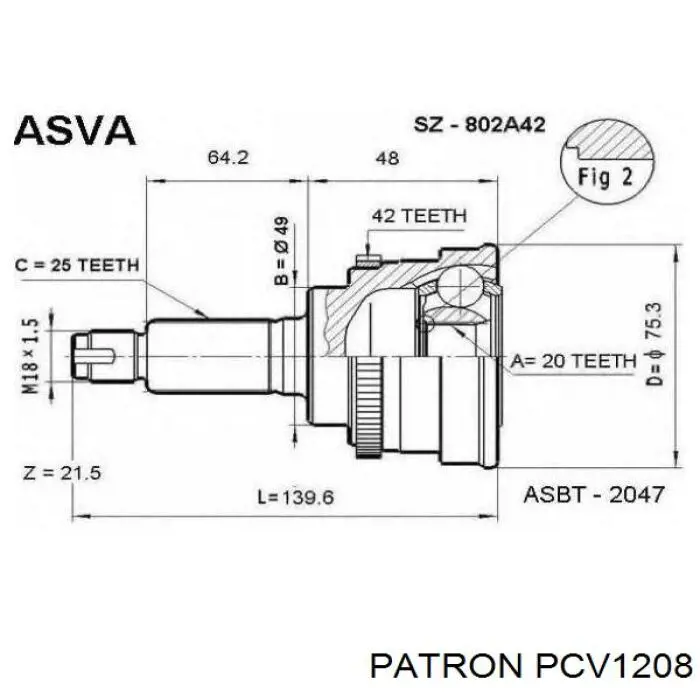 PCV1208 Patron junta homocinética exterior delantera