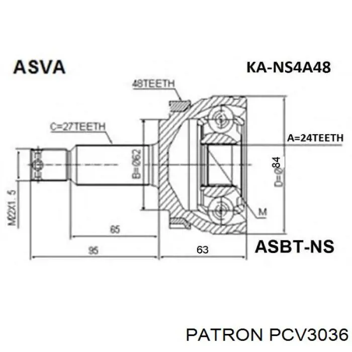 PCV3036 Patron junta homocinética exterior delantera