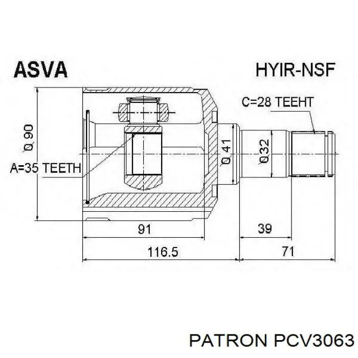 PCV3063 Patron junta homocinética interior delantera derecha