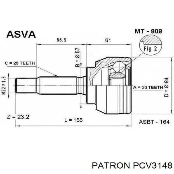 PCV3148 Patron junta homocinética exterior delantera