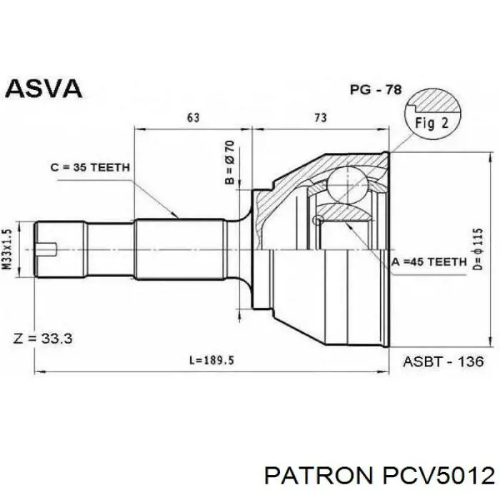 PCV5012 Patron árbol de transmisión delantero derecho