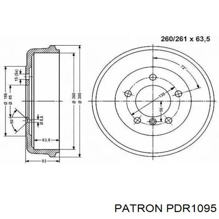 PDR1095 Patron freno de tambor trasero