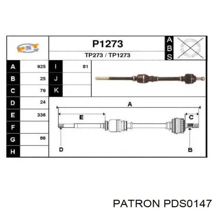 PDS0147 Patron árbol de transmisión delantero izquierdo