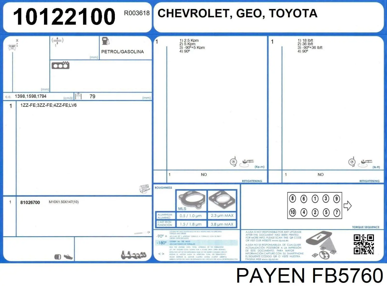 Juego de juntas de motor, completo Toyota Corolla E12J