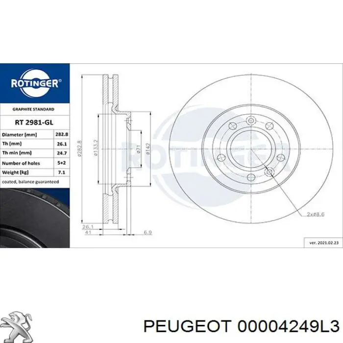 00004249L3 Peugeot/Citroen disco de freno delantero