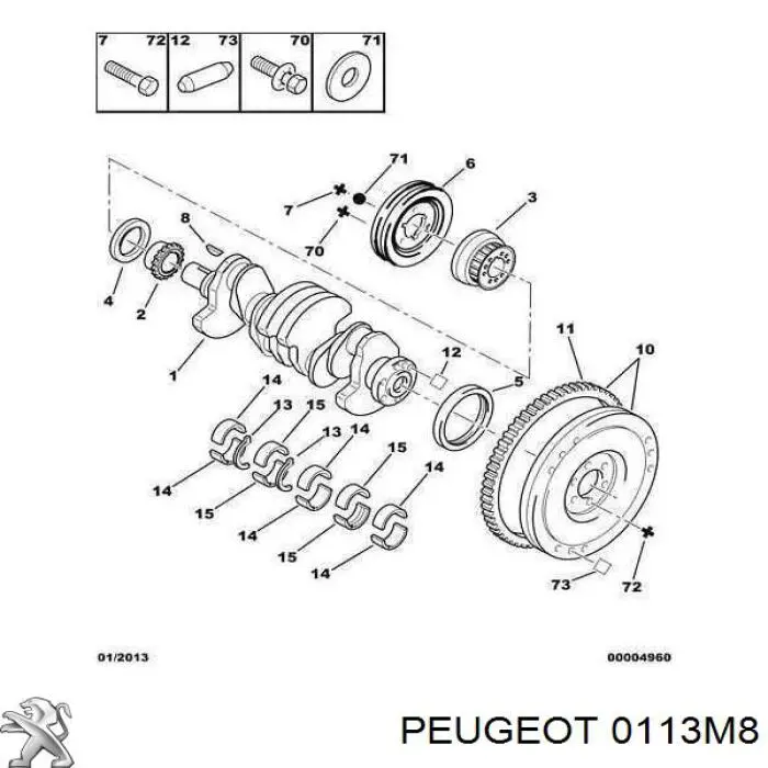 0113M8 Peugeot/Citroen Juego de cojinetes de cigüeñal, estándar, STD