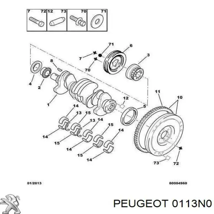 0113N0 Peugeot/Citroen Juego de cojinetes de cigüeñal, estándar, STD